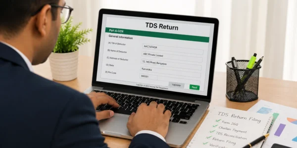 TDS return filing checklist showing due dates, forms, and penalty tips for Indian businesses.