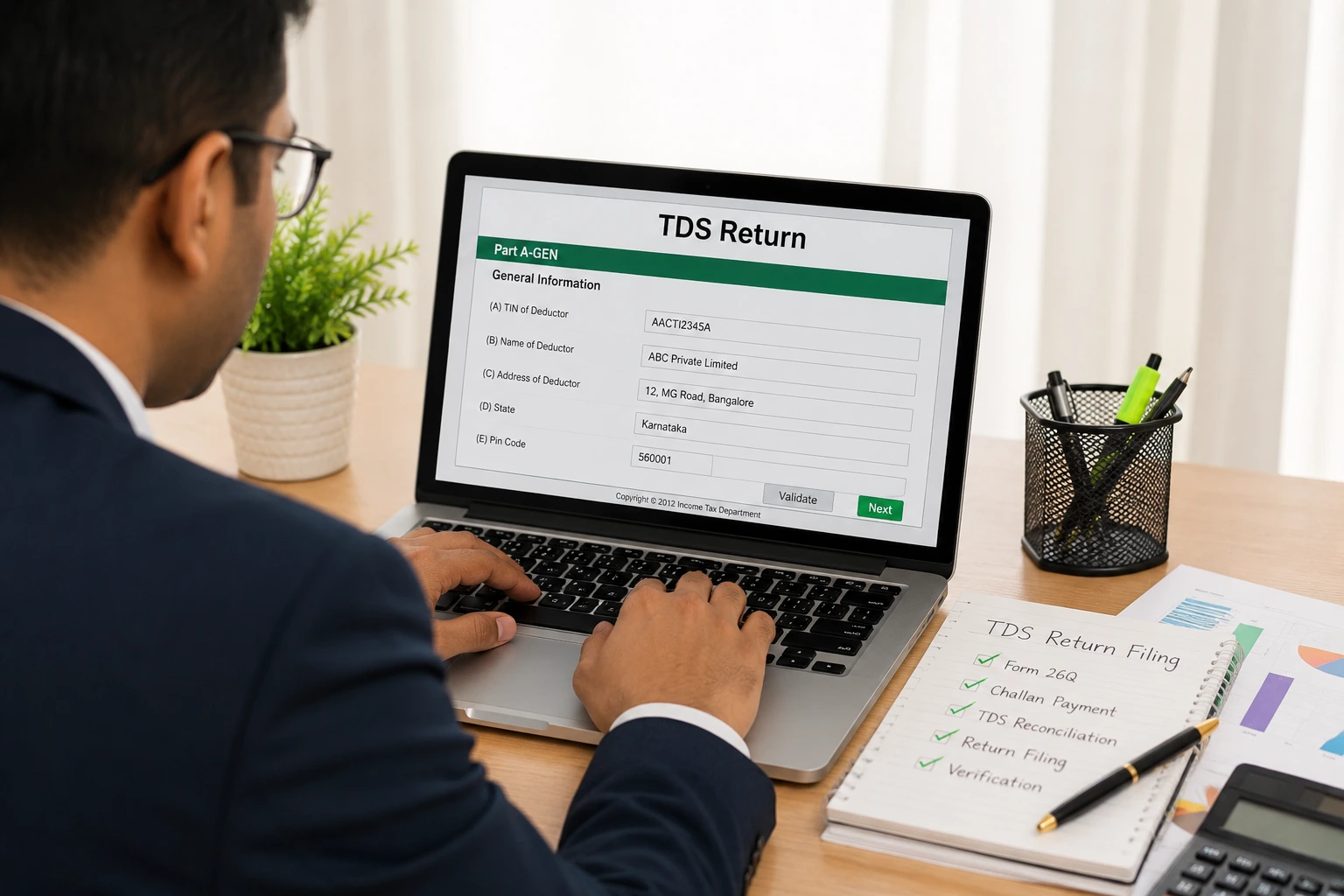 TDS return filing checklist showing due dates, forms, and penalty tips for Indian businesses.
