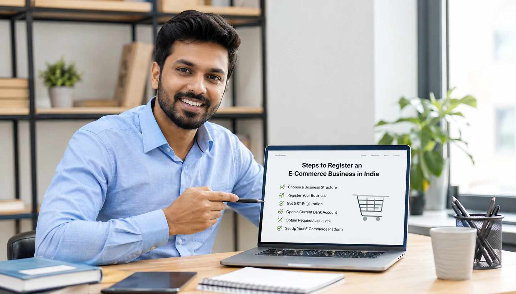 E-commerce business registration process in India with GST company setup and online store compliance.