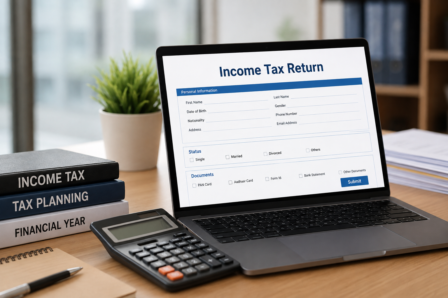 Chartered accountant assisting a client with ITR filing services in Pune office