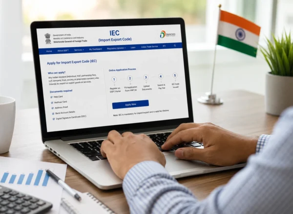 Entrepreneur applying online for Import Export Code IEC registration India