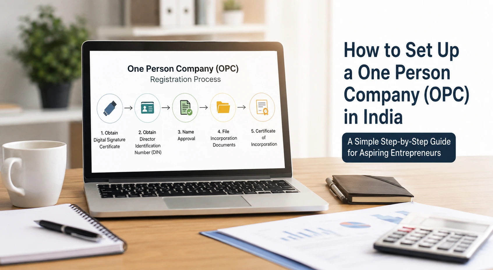 One Person Company registration process in India showing entrepreneur completing legal business incorporation documents.