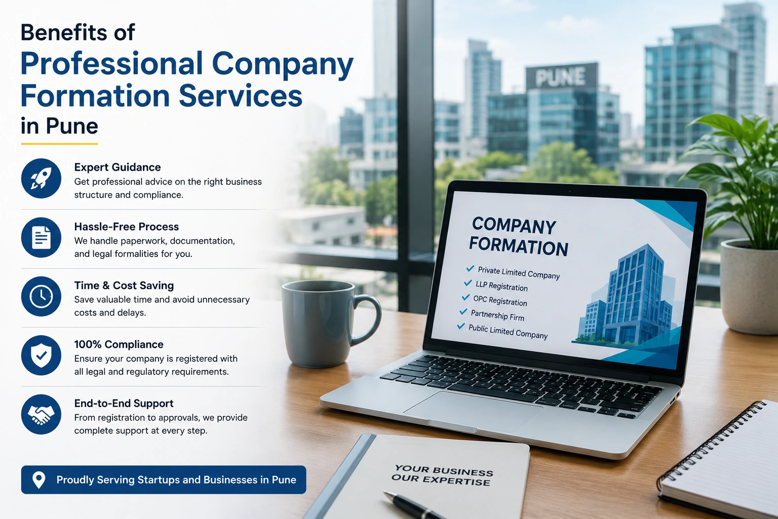 Consultant guiding a founder through company formation services in Pune.