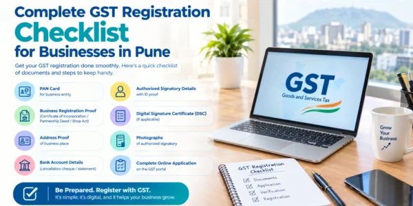 Business owner reviewing GST registration checklist documents in Pune