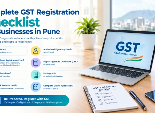 Business owner reviewing GST registration checklist documents in Pune