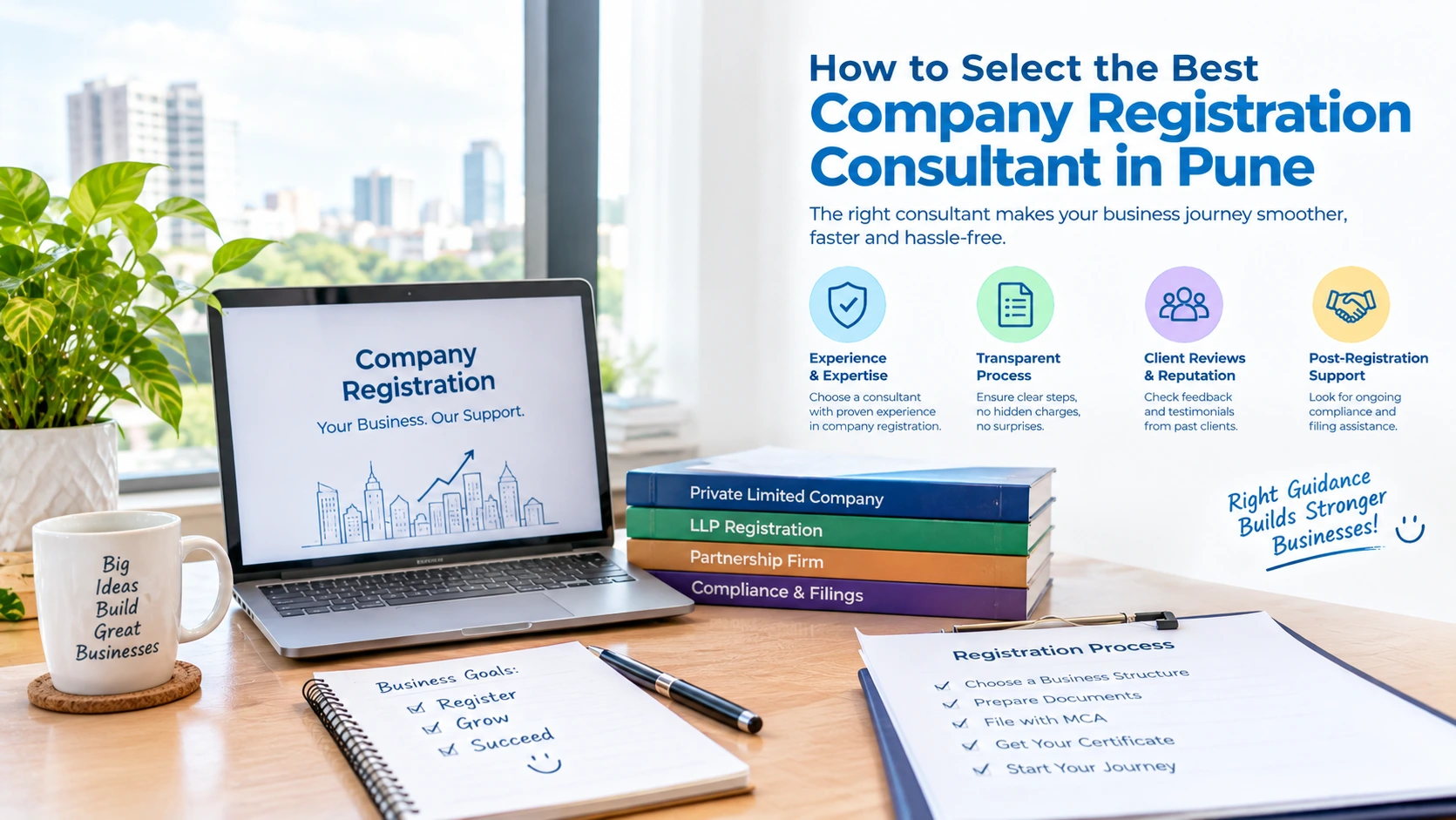 Business owner discussing company registration documents with a consultant in a Pune office.